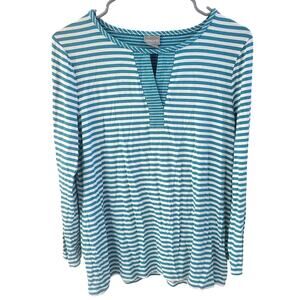 Chico's Teal and White Striped Long Sleeve Top - 1 (Medium)